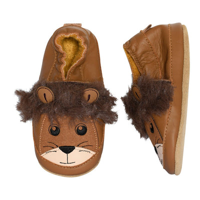 Melton Lion leather slippers - Cognac for barn - Brobrobrille