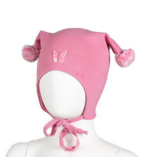 Kivat Knytelue med dusker og Sommerfugl - Mørkerosa