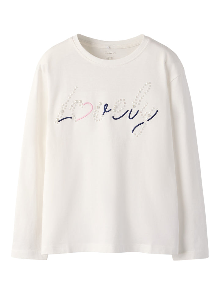 Name It Nuttal - Langermet T‑skjorte med broderidetaljer - Cloud Dancer