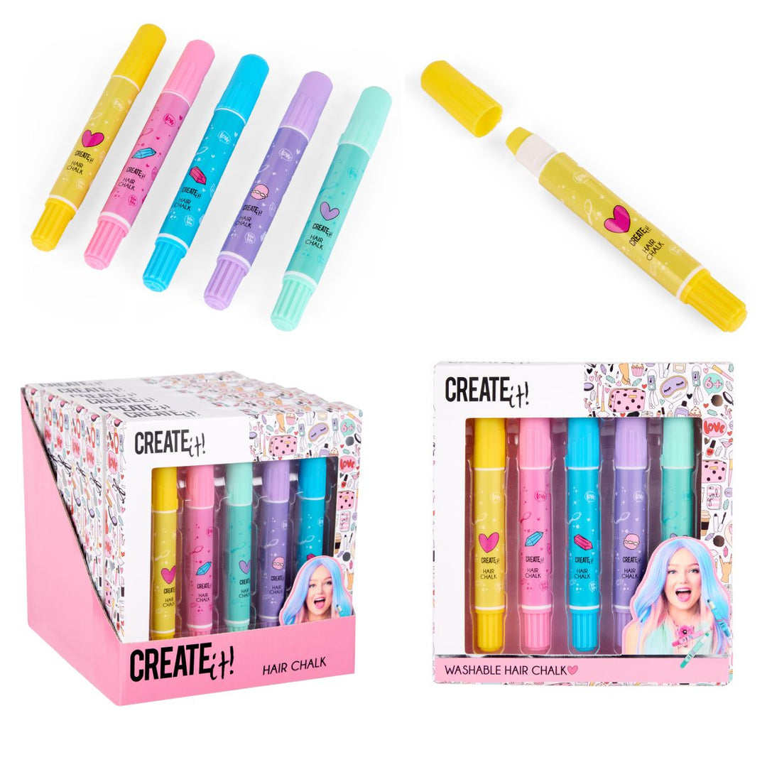 Create It! Hårkritt 5 - pakning – Fargerike Hairchalk Pens for barn - Brobrobrille