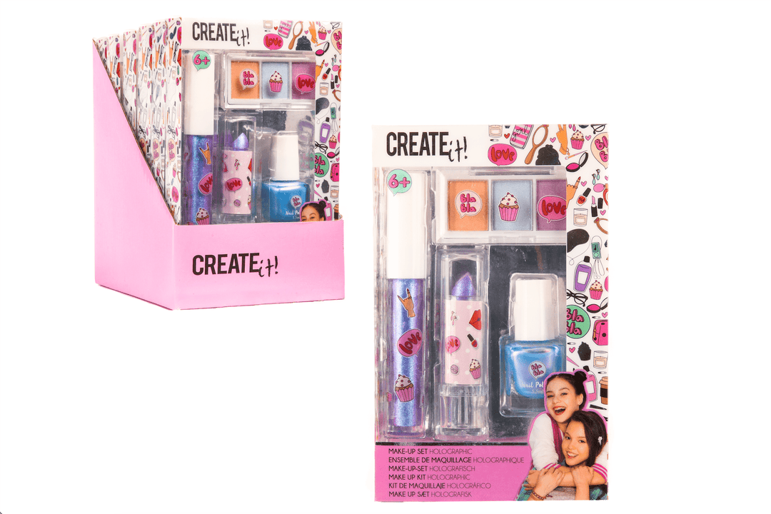 Create It! Make - upsett – Holografisk sminkesett for barn (Lipgloss, leppestift, neglelakk & øyenskygge) for barn - Brobrobrille