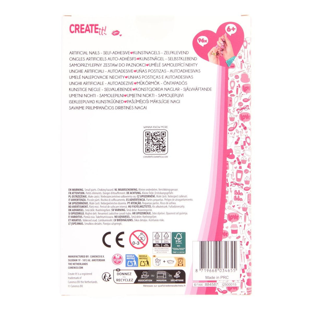 Create It! Selvklebende Negler 4 - pakning – Fargerike kunstnegler for barn for barn - Brobrobrille
