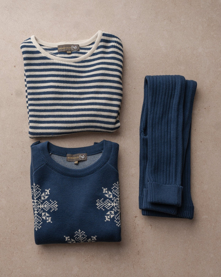 Hanevild Snowflake Genser - Ensign Blue for barn - Brobrobrille