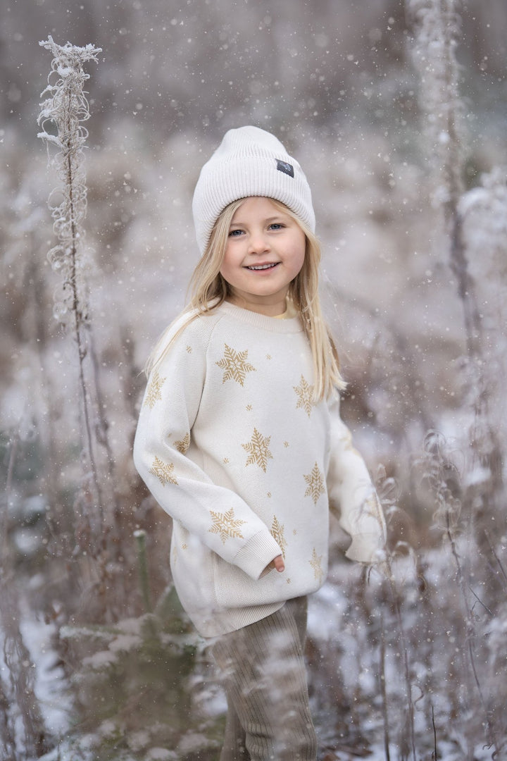 Hanevild Snowflake Genser - Ivory Gold for barn - Brobrobrille