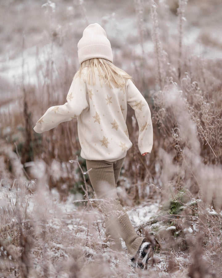 Hanevild Snowflake Genser - Ivory Gold for barn - Brobrobrille