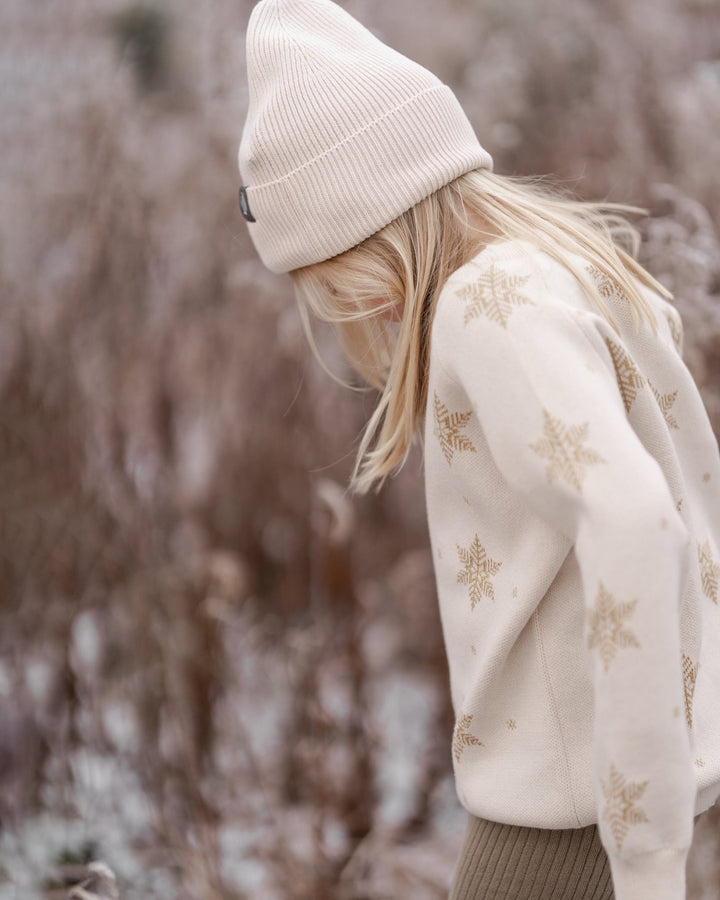 Hanevild Snowflake Genser - Ivory Gold for barn - Brobrobrille