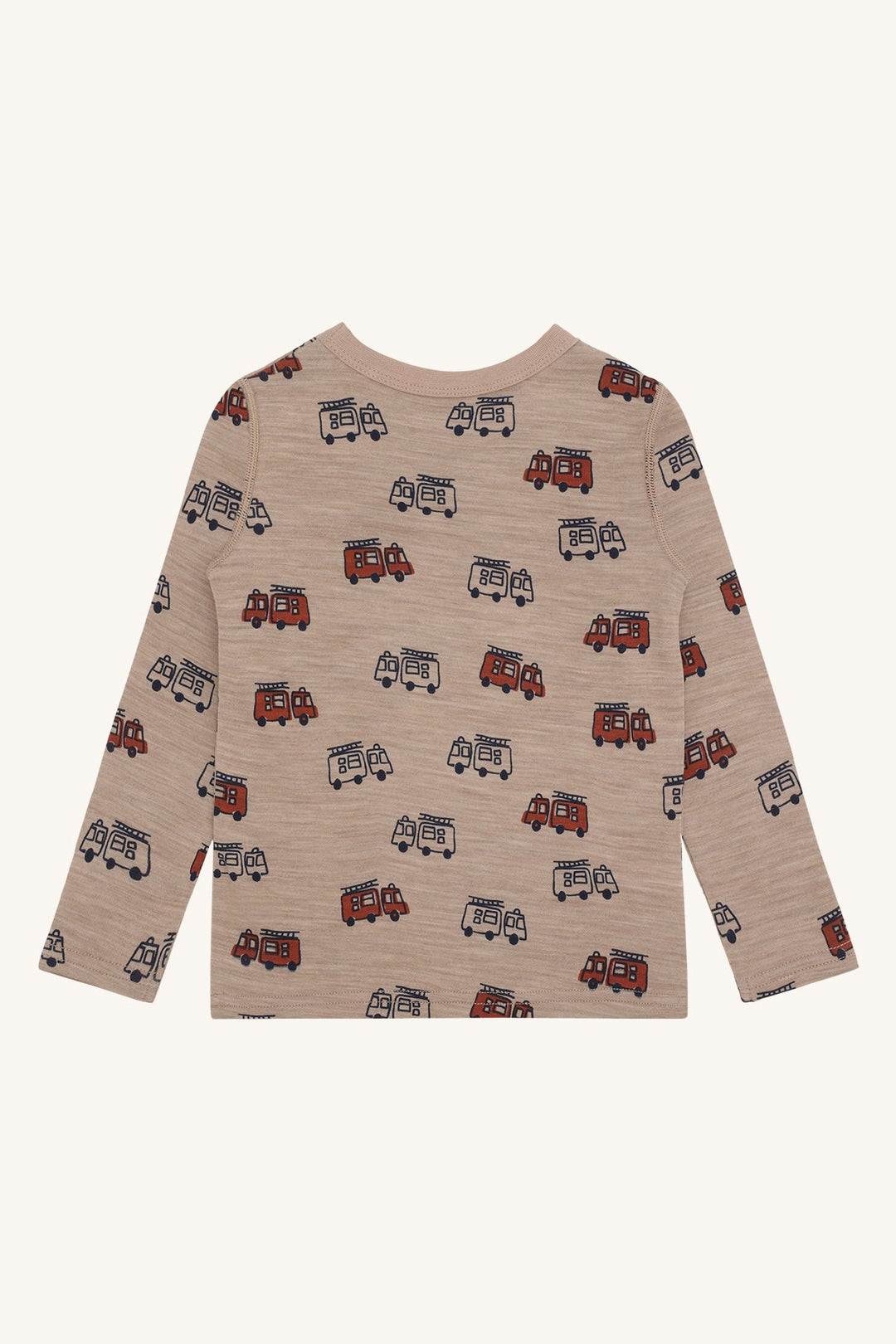 Hust and Claire Abba – Trøye i ull og bambus med brannbilmotiv – Biscuit for barn - Brobrobrille