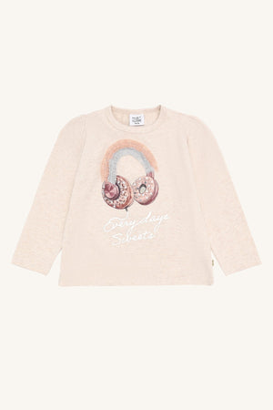 Hust and Claire Alma Langermet T - skjorte Headphones – Wheat Melange for barn - Brobrobrille