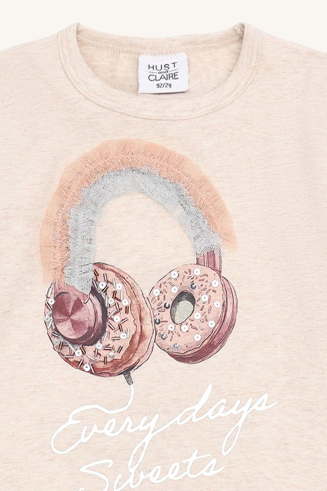 Hust and Claire Alma Langermet T - skjorte Headphones – Wheat Melange for barn - Brobrobrille