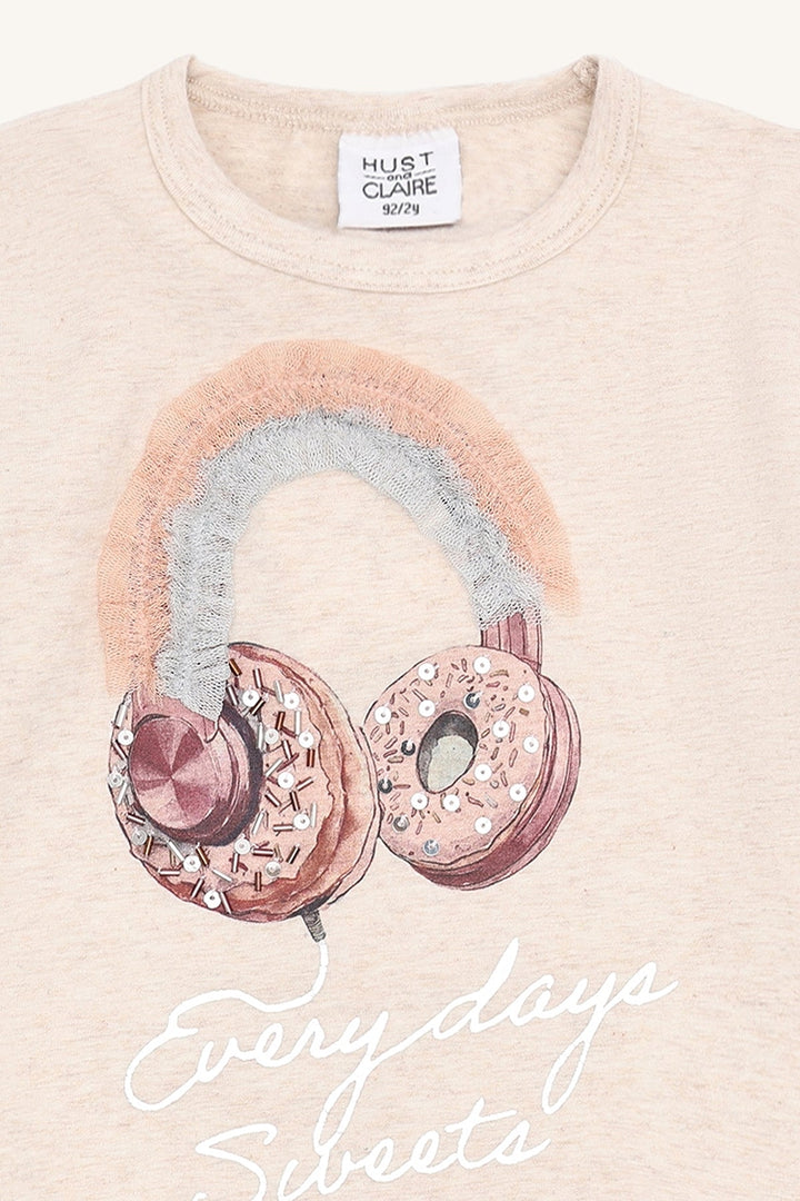 Hust and Claire Alma Langermet T - skjorte Headphones – Wheat Melange for barn - Brobrobrille