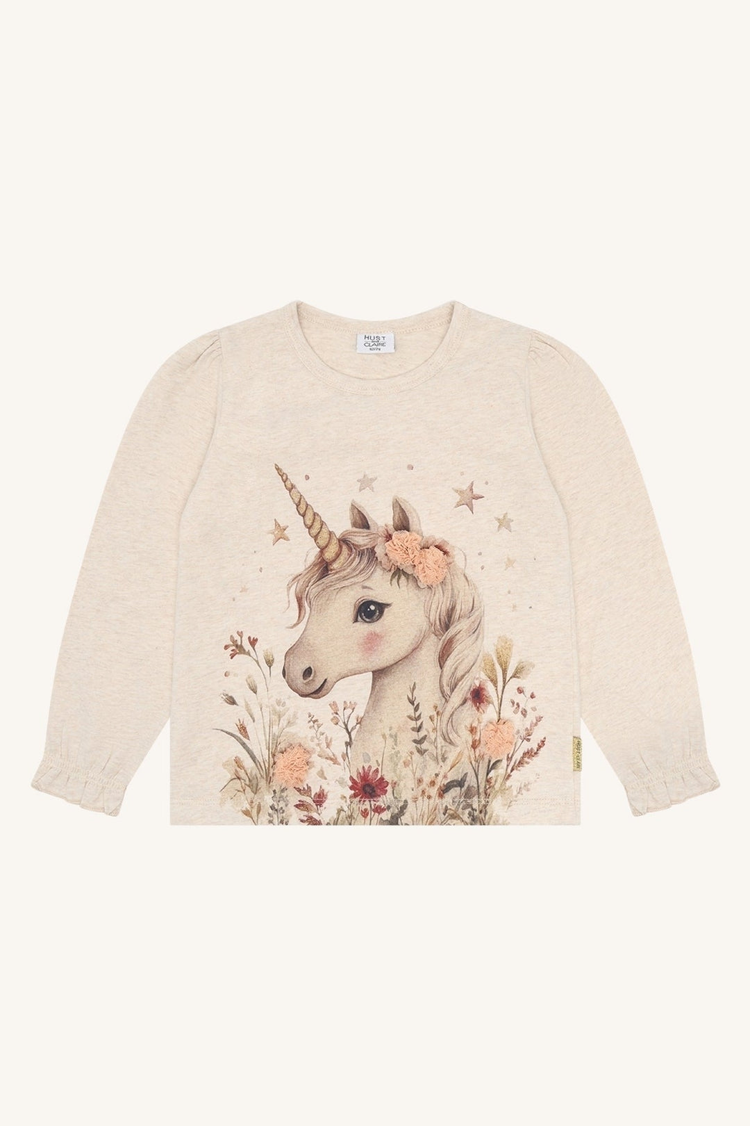Hust and Claire Alma Langermet T - skjorte Unicorn - Wheat Melange for barn - Brobrobrille