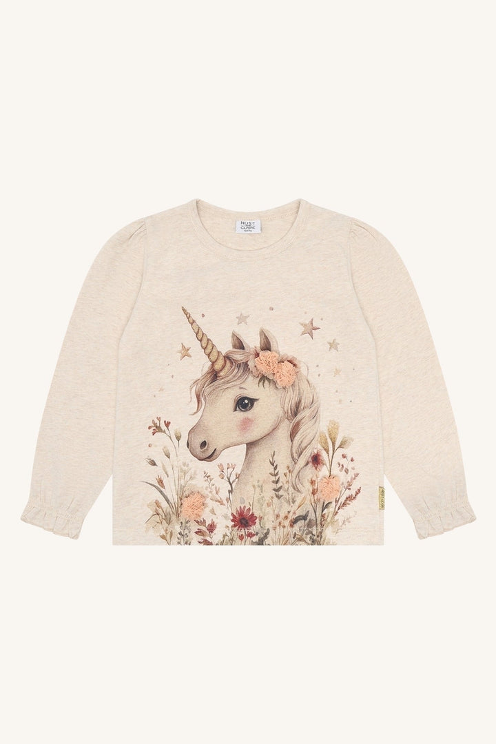 Hust and Claire Alma Langermet T - skjorte Unicorn - Wheat Melange for barn - Brobrobrille