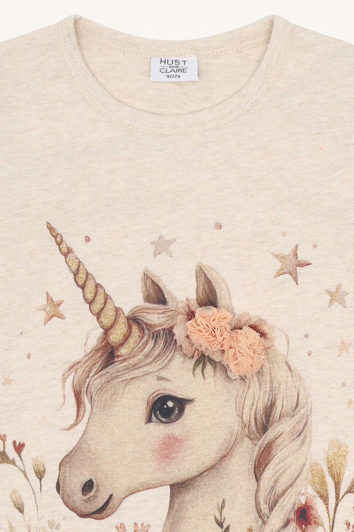 Hust and Claire Alma Langermet T - skjorte Unicorn - Wheat Melange for barn - Brobrobrille