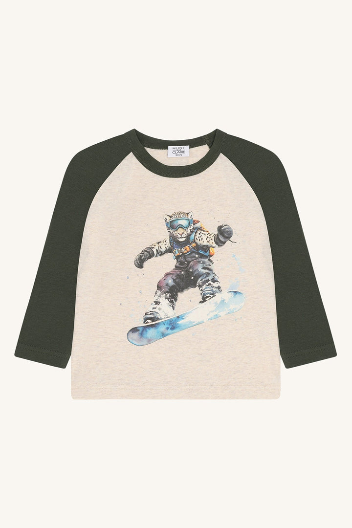 Hust and Claire Anton Langermet T - skjorte Snowleopard – Wheat Melange for barn - Brobrobrille