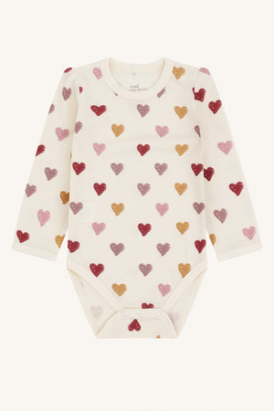 Hust and Claire Baloo body i ull med hjerter – Off White for barn - Brobrobrille