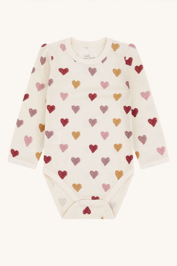 Hust and Claire Baloo body i ull med hjerter – Off White for barn - Brobrobrille