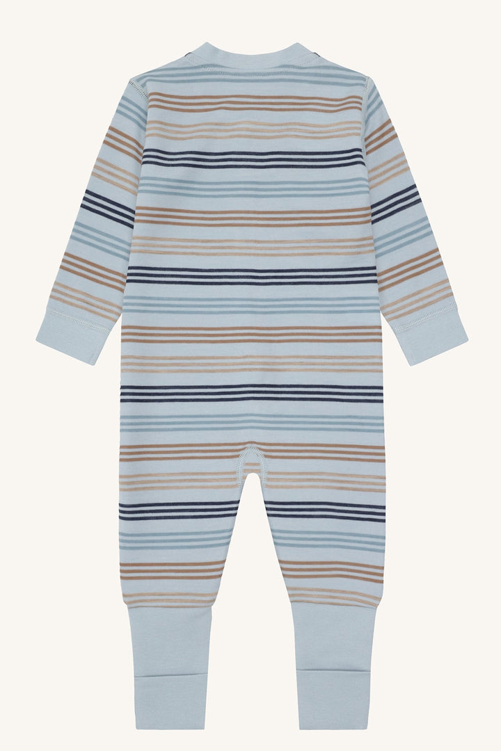 Hust and Claire Manu Zip 3 Stripes pyjamas i ull og bambus – Baby Blue for barn - Brobrobrille