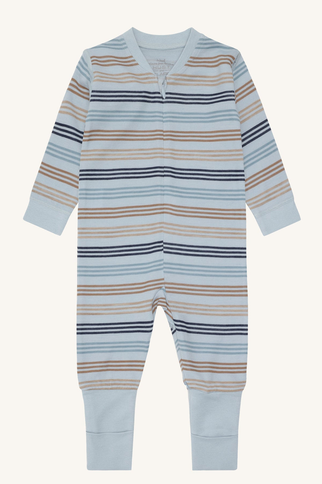 Hust and Claire Manu Zip 3 Stripes pyjamas i ull og bambus – Baby Blue for barn - Brobrobrille