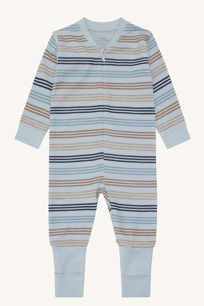 Hust and Claire Manu Zip 3 Stripes pyjamas i ull og bambus – Baby Blue for barn - Brobrobrille