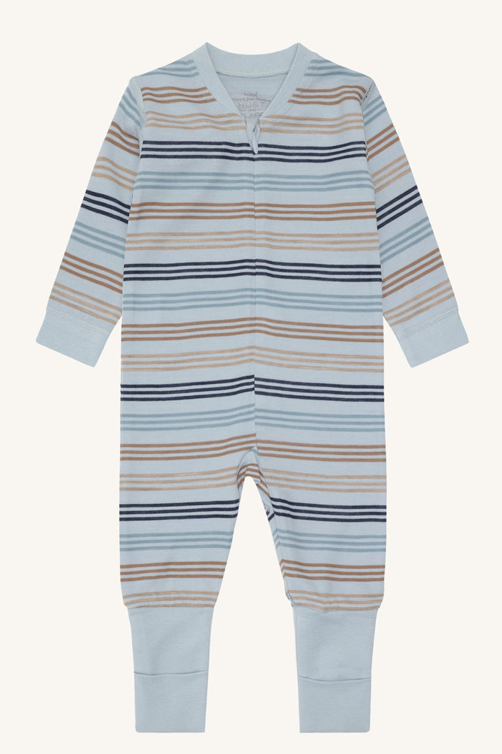 Hust and Claire Manu Zip 3 Stripes pyjamas i ull og bambus – Baby Blue for barn - Brobrobrille