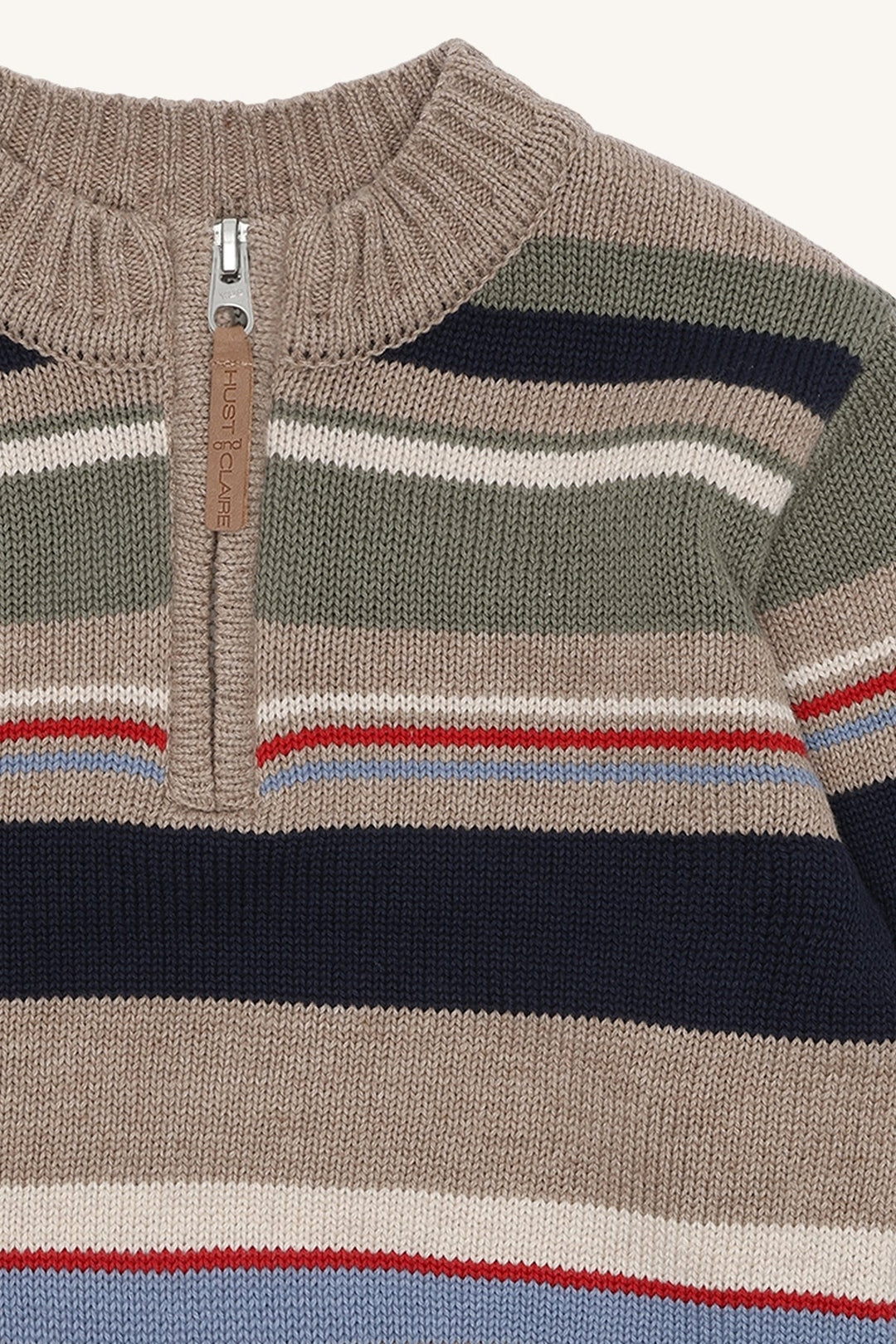 Hust and Claire Pelle KnitStripe strikkegenser med glidelås – Biscuit for barn - Brobrobrille