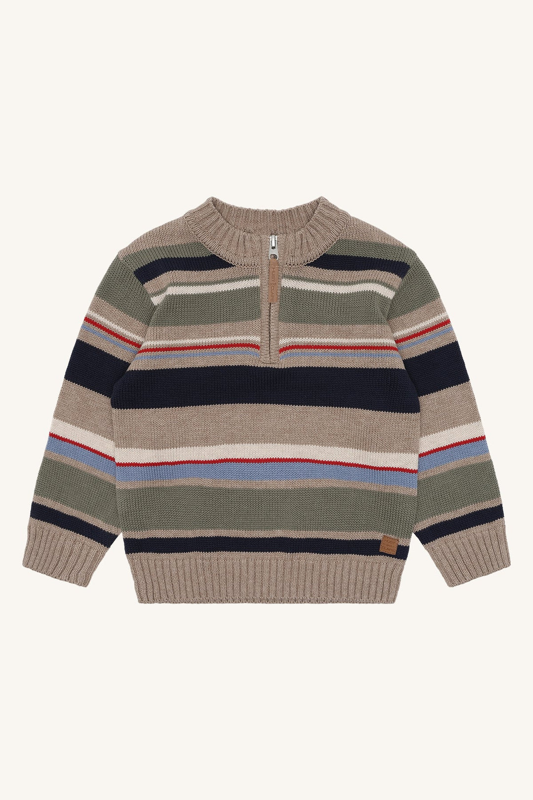 Hust and Claire Pelle KnitStripe strikkegenser med glidelås – Biscuit for barn - Brobrobrille