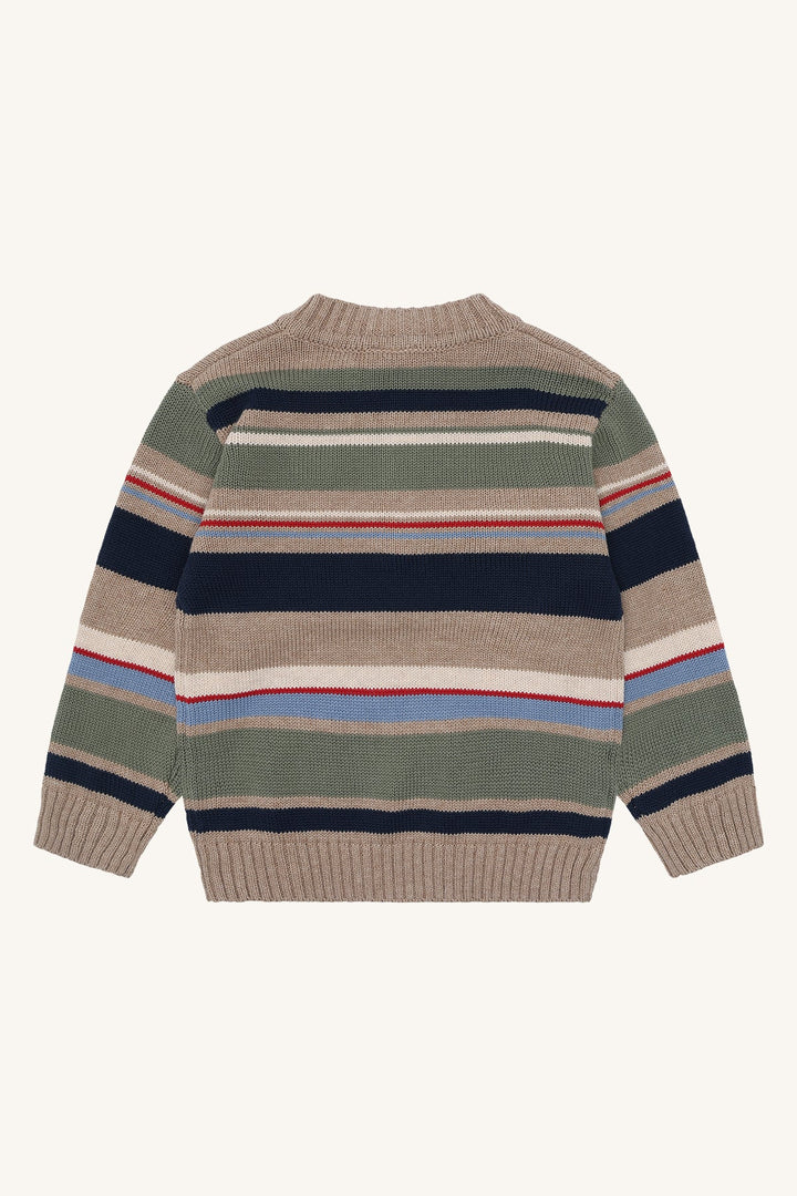 Hust and Claire Pelle KnitStripe strikkegenser med glidelås – Biscuit for barn - Brobrobrille