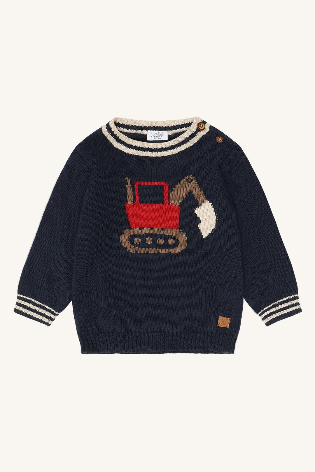 Hust and Claire Pilou genser med gravemaskin – More Navy for barn - Brobrobrille