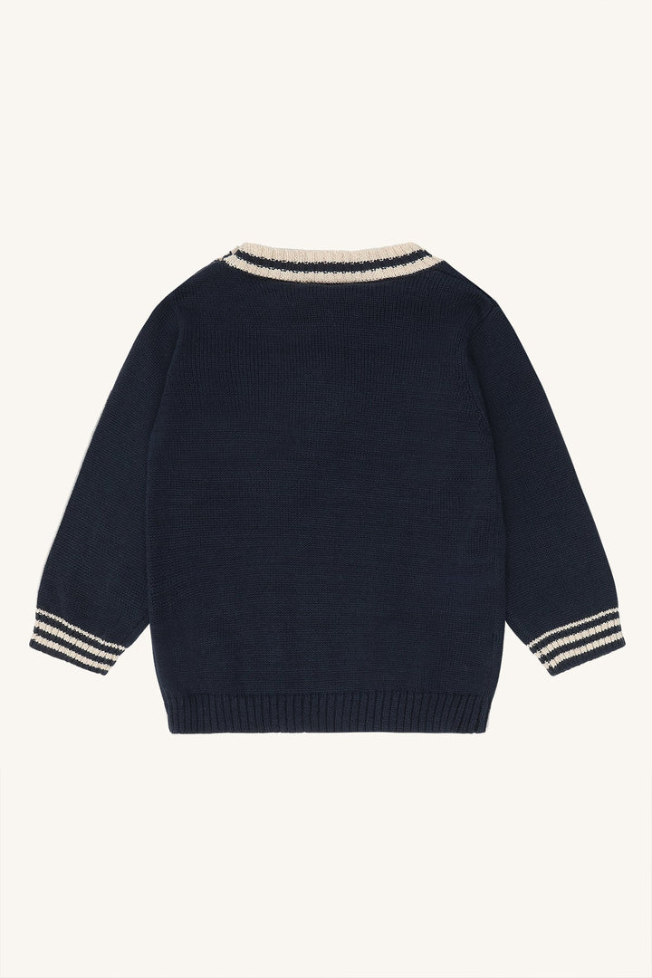 Hust and Claire Pilou genser med gravemaskin – More Navy for barn - Brobrobrille
