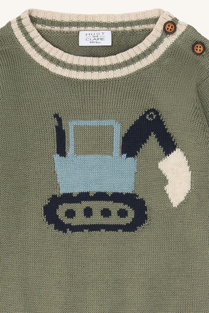 Hust and Claire Pilou genser med gravemaskin – Turtle for barn - Brobrobrille