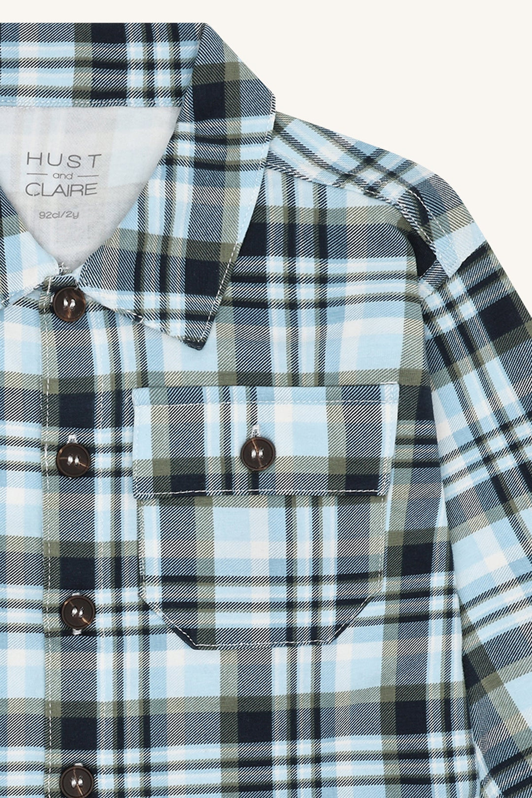 Hust and Claire Ravn Fall Check skjorte i rutet bomull – Iron Blue for barn - Brobrobrille