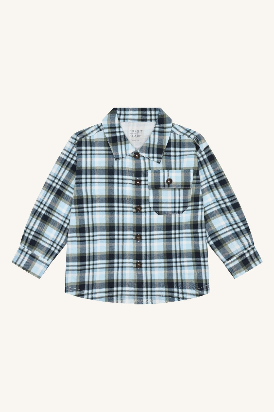 Hust and Claire Ravn Fall Check skjorte i rutet bomull – Iron Blue for barn - Brobrobrille