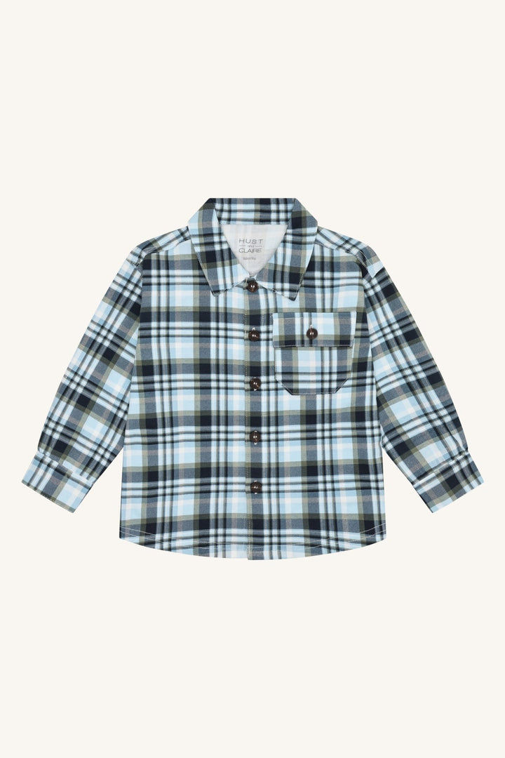 Hust and Claire Ravn Fall Check skjorte i rutet bomull – Iron Blue for barn - Brobrobrille