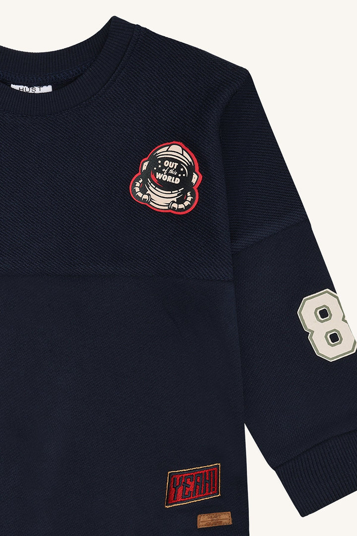 Hust and Claire Sejer Cross Terry genser med broderte patches – More Navy for barn - Brobrobrille
