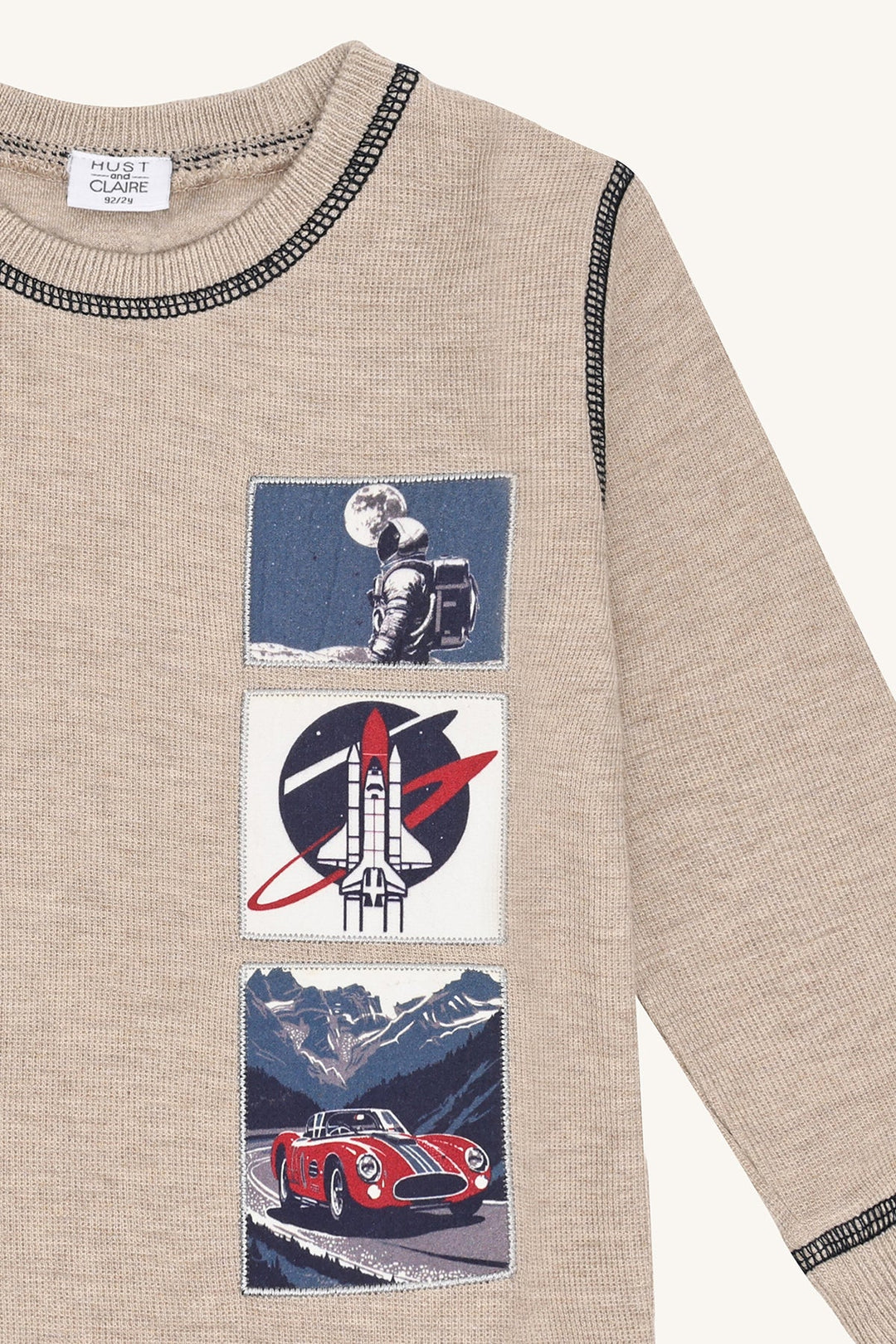Hust and Claire Sune Space langermet t - skjorte med romfartsmotiv – Biscuit for barn - Brobrobrille