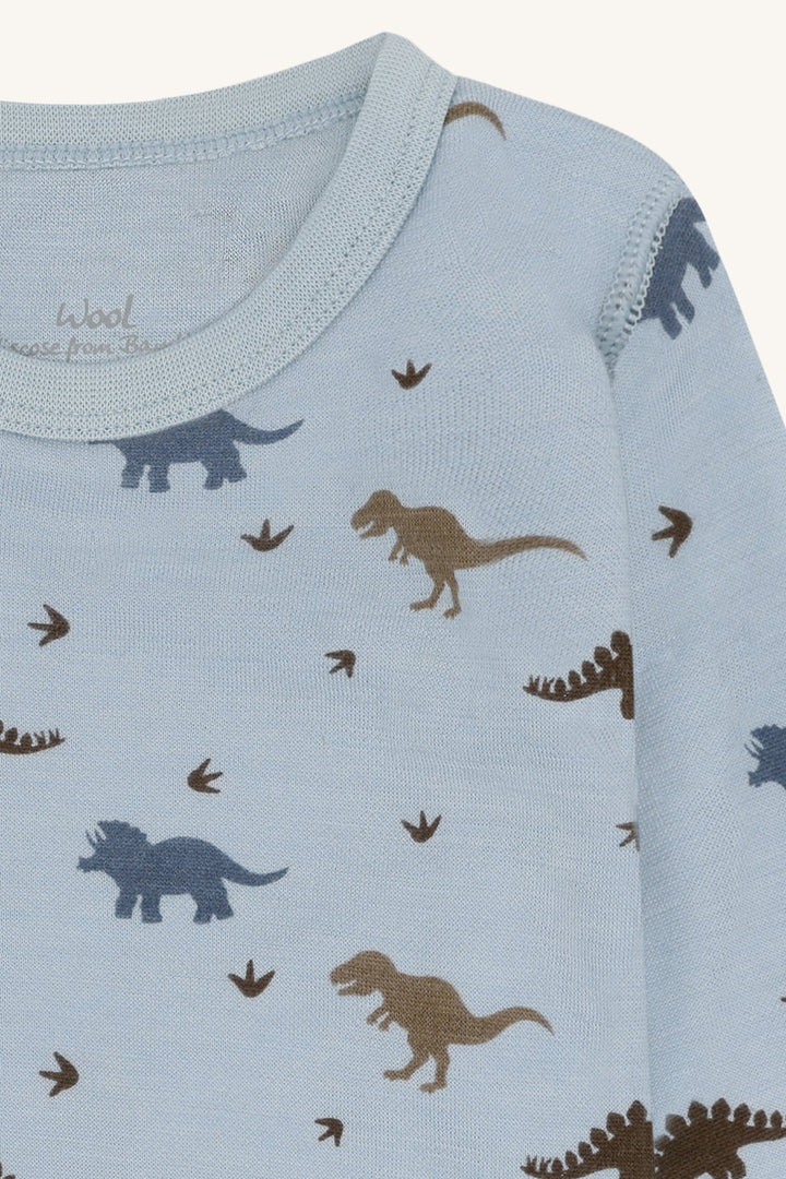 Hust & Claire Baloo Dino Ullbody - Baby Blue for barn - Brobrobrille