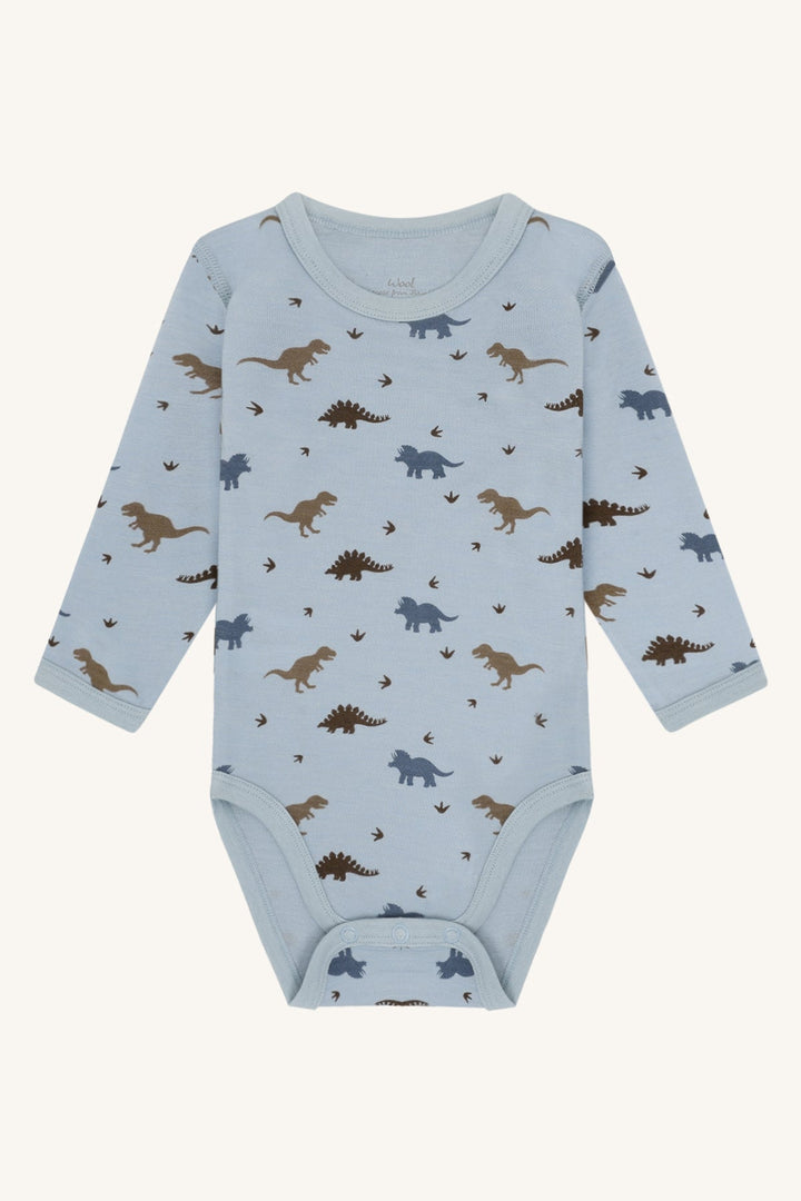 Hust & Claire Baloo Dino Ullbody - Baby Blue for barn - Brobrobrille