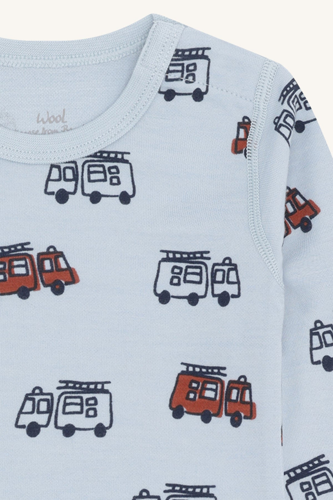 Hust &amp; Claire Baloo Firetruck ullbody i ull og bambusviskose - Baby Blue for barn - Brobrobrille