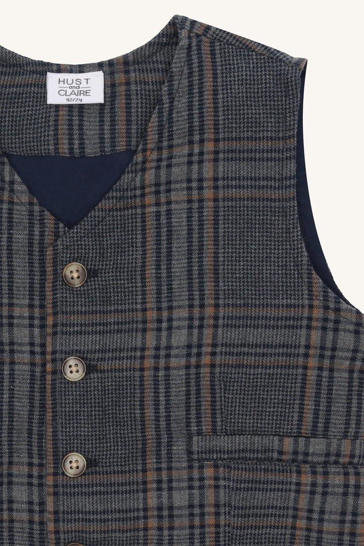 Hust & Claire Eick Check Vest - Grey Blend for barn - Brobrobrille
