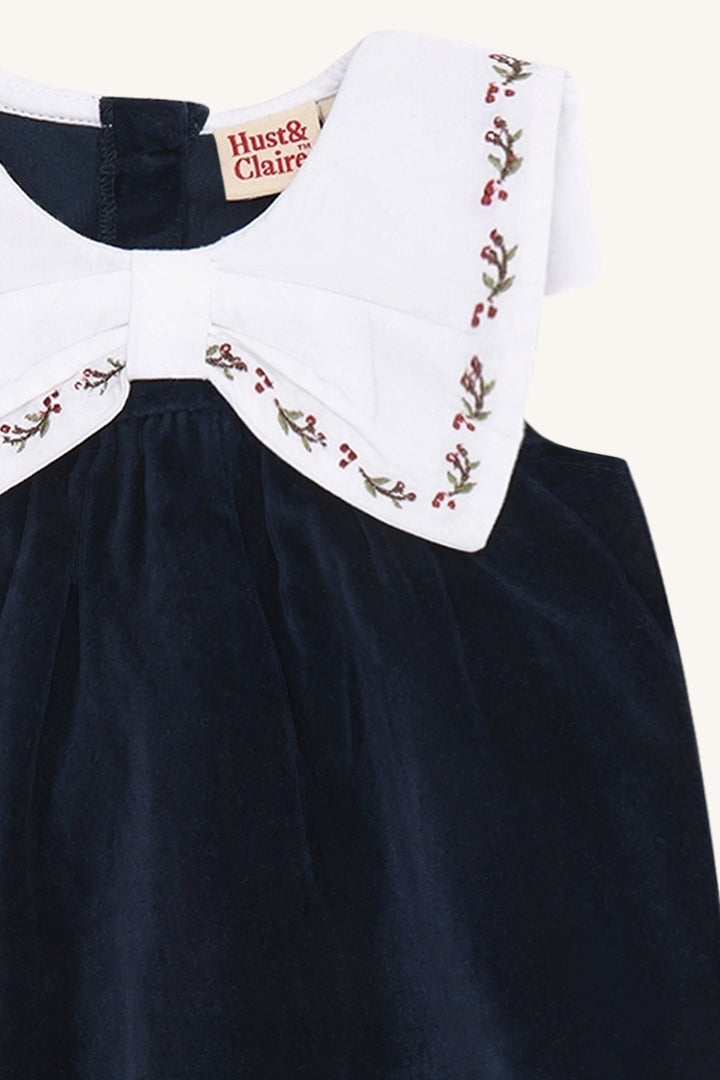 Hust &amp; Claire Katinka collar velurkjole - More Navy for barn - Brobrobrille