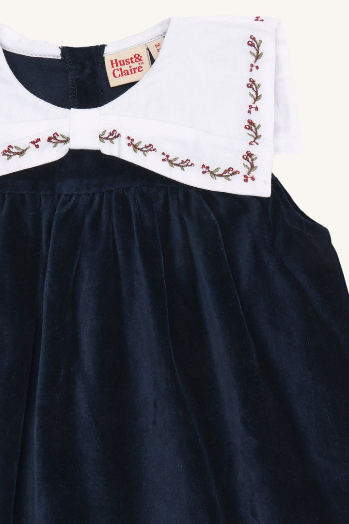 Hust &amp; Claire Katinka collar velurkjole - More Navy for barn - Brobrobrille