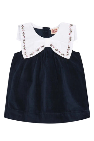 Hust & Claire Katinka collar velurkjole - More Navy for barn - Brobrobrille