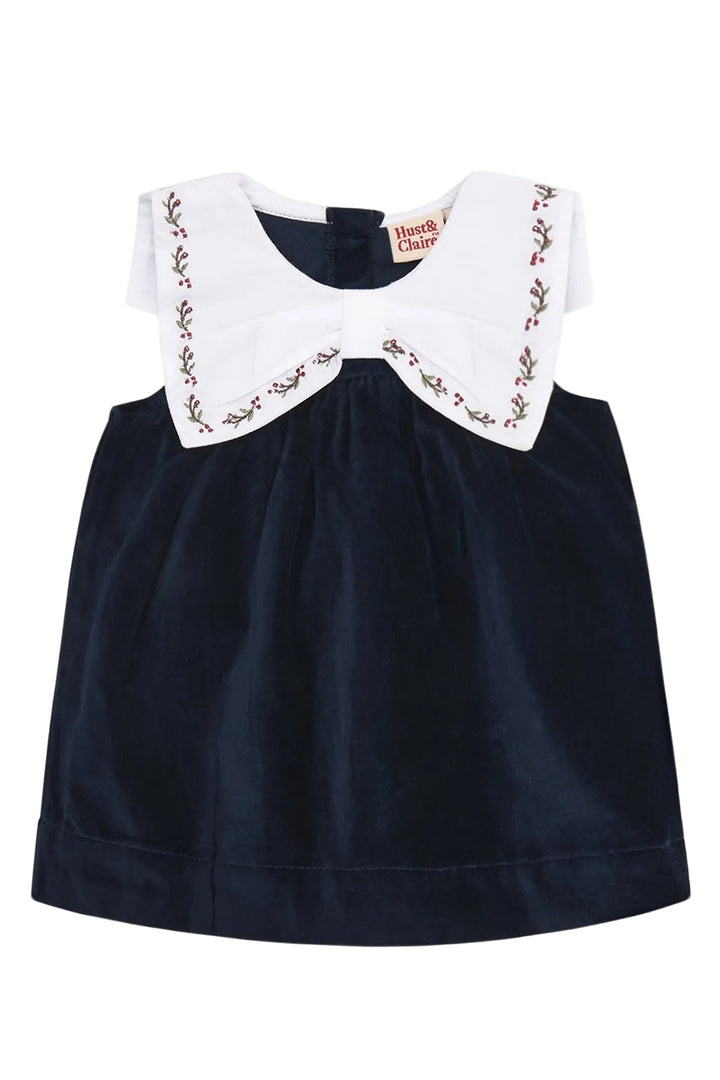 Hust &amp; Claire Katinka collar velurkjole - More Navy for barn - Brobrobrille