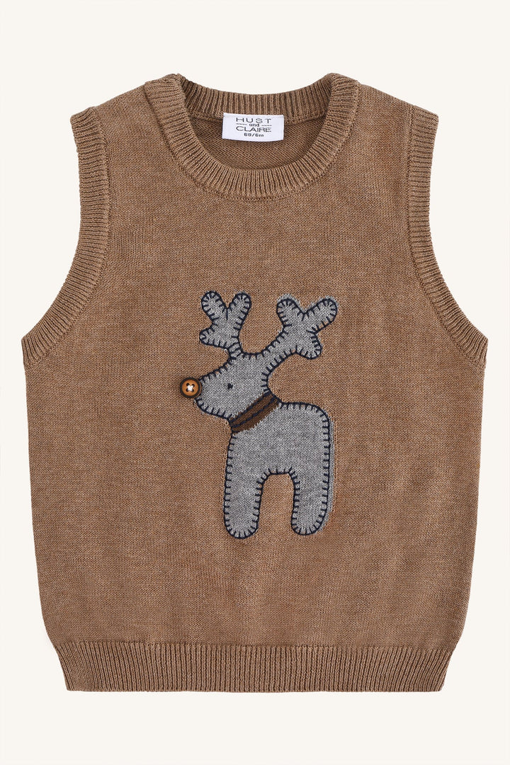 Hust & Claire Perry Deer Vest - Coffee Melange for barn - Brobrobrille