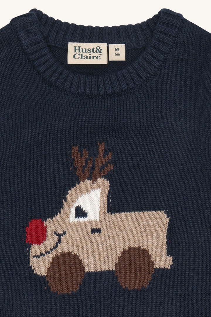 Hust &amp; Claire Perry Reindeer strikkevest - More Navy for barn - Brobrobrille