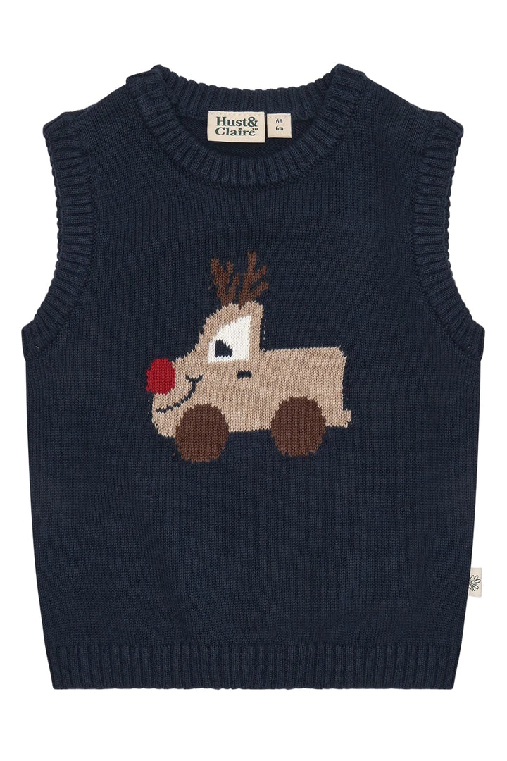 Hust &amp; Claire Perry Reindeer strikkevest - More Navy for barn - Brobrobrille