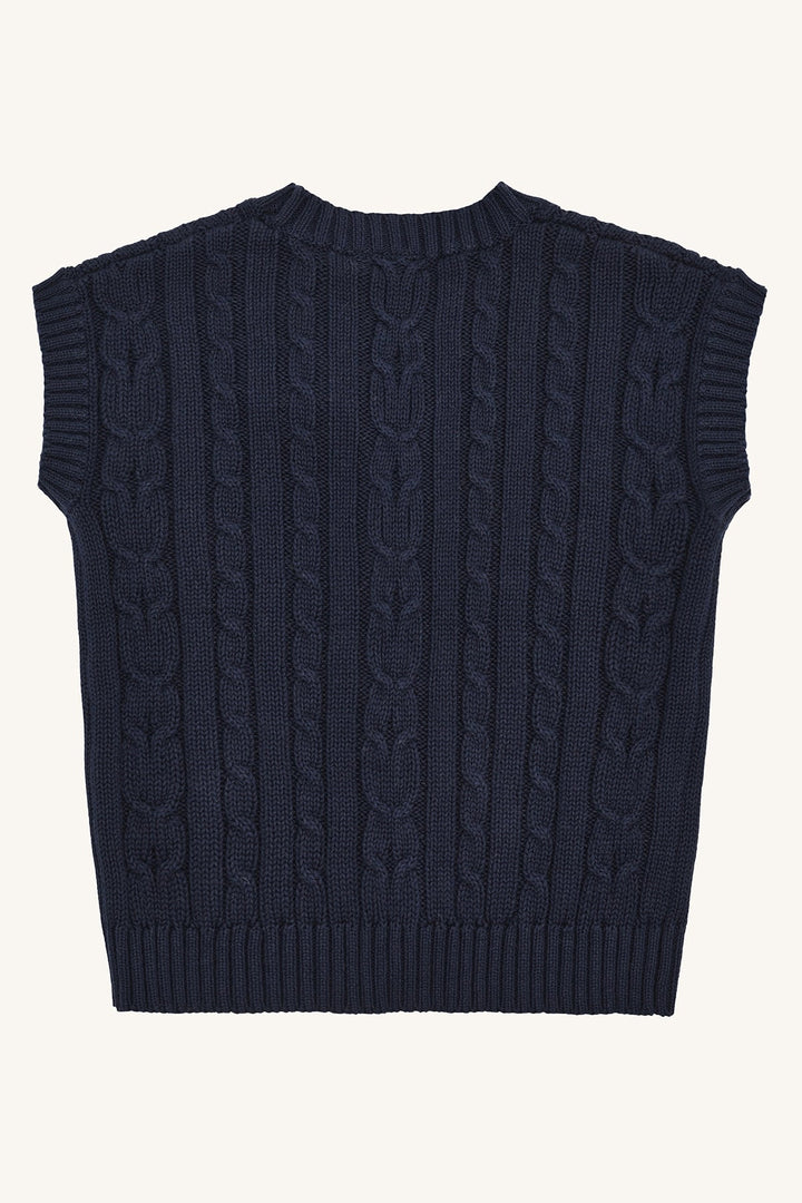 Hust & Claire Princo Kabelstrikk Vest - More Navy for barn - Brobrobrille