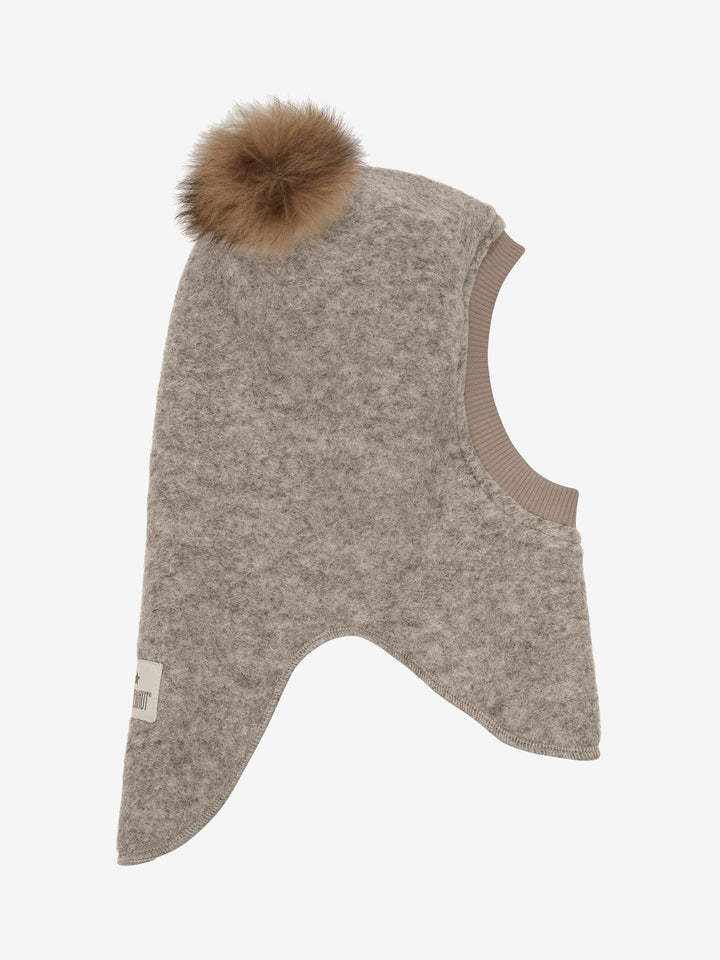 HUTTEliHUT Balaclava Wool Alpaca Pompoms – Camel Melange for barn - Brobrobrille