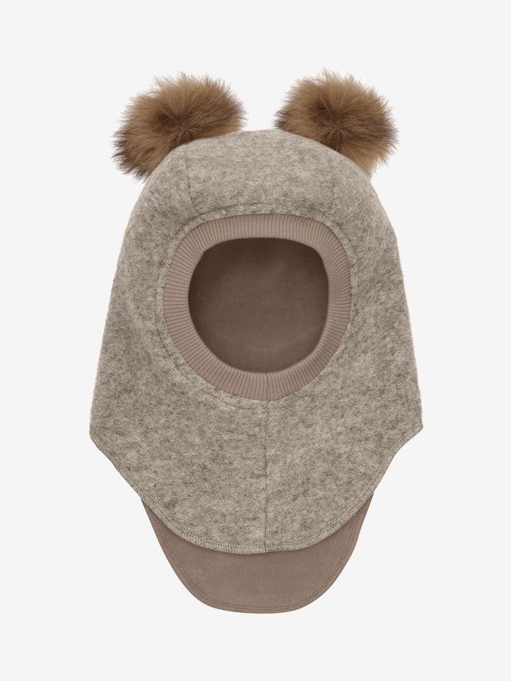 HUTTEliHUT Balaclava Wool Alpaca Pompoms – Camel Melange for barn - Brobrobrille