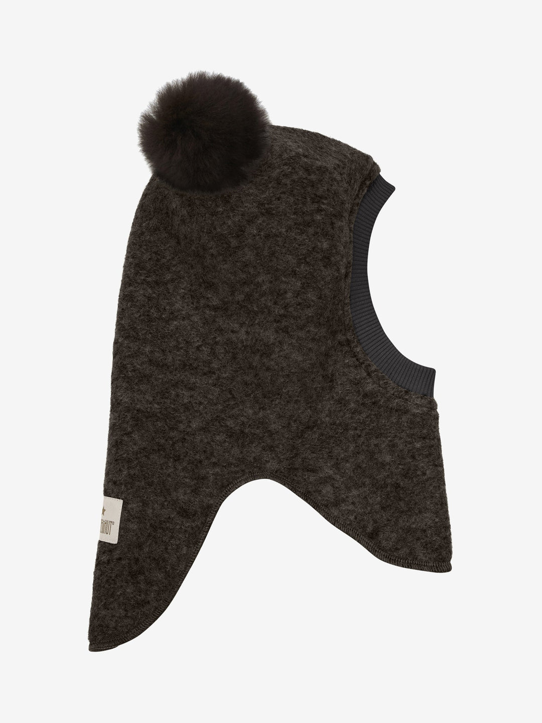 HUTTEliHUT Balaclava Wool Alpaca Pompoms – Dark Brown Melange for barn - Brobrobrille